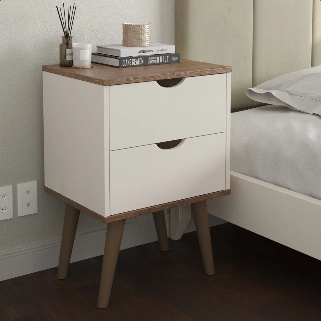 Mesa de Cabeceira Retrô com 2 Gavetas Usinadas