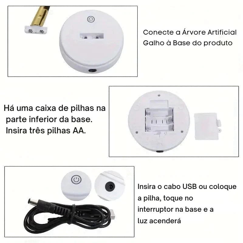 Luminaria Árvore Bonsai Folhas Douradas com 72 LEDs Decoração com Encanto