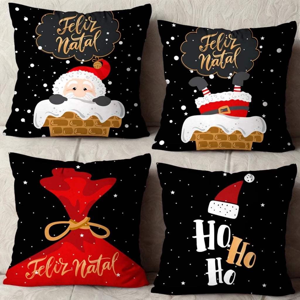 Kit 4 Capas para Almofadas Natalinas Transforme sua Casa com o Espírito do Natal