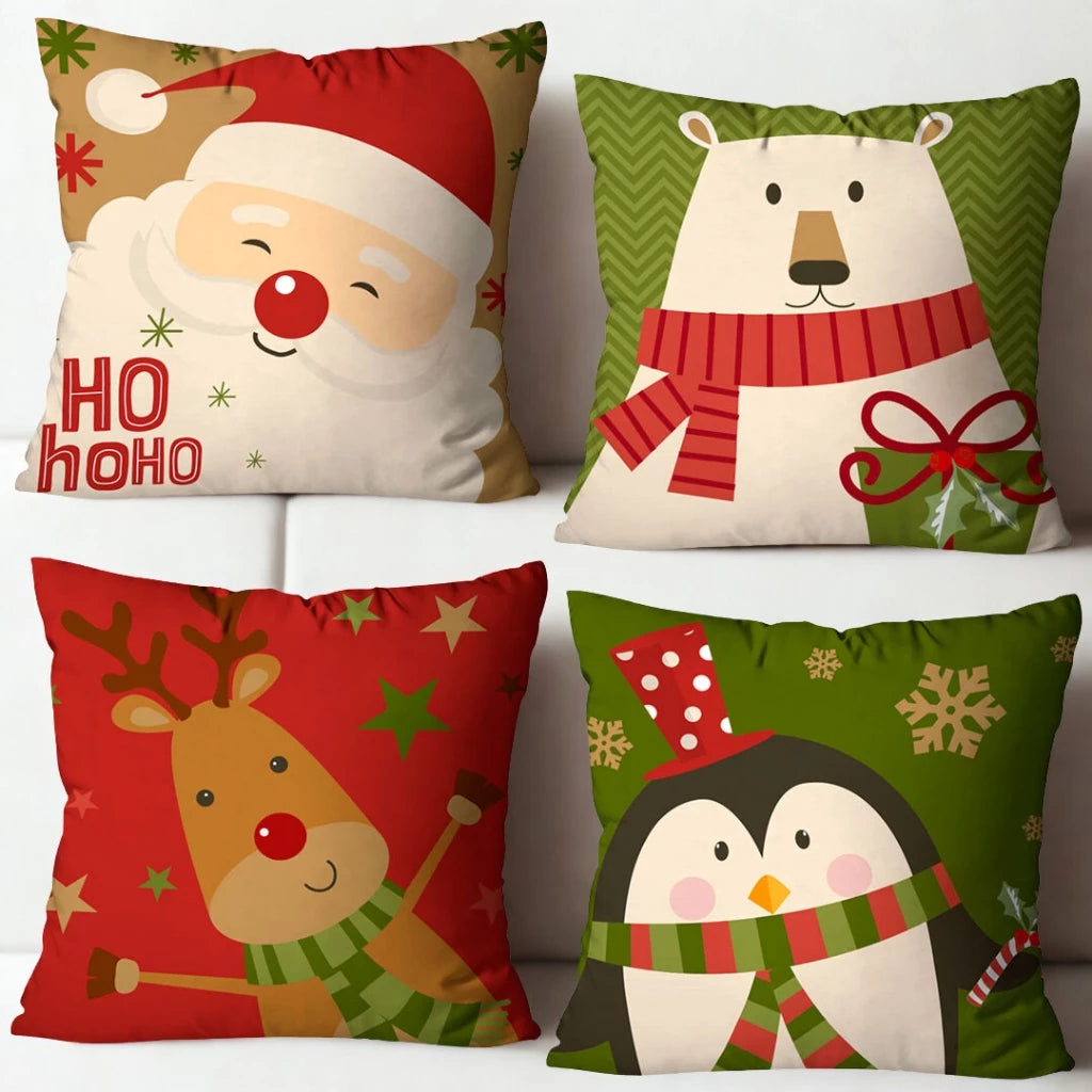 Kit 4 Capas para Almofadas Natalinas Transforme sua Casa com o Espírito do Natal