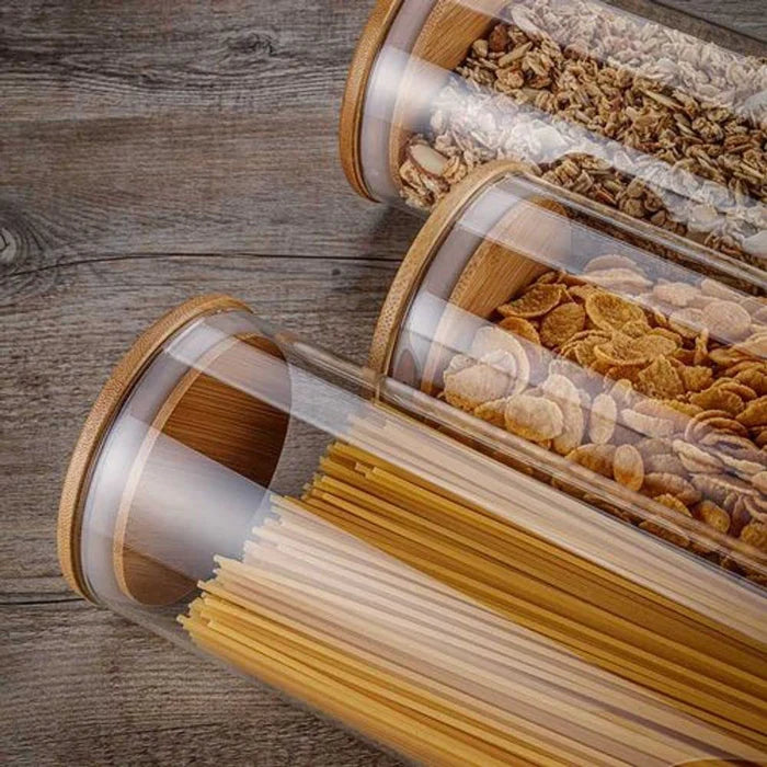 Kit 4 Potes Herméticos com Tampa de Bambu | Organização com estilo e frescor