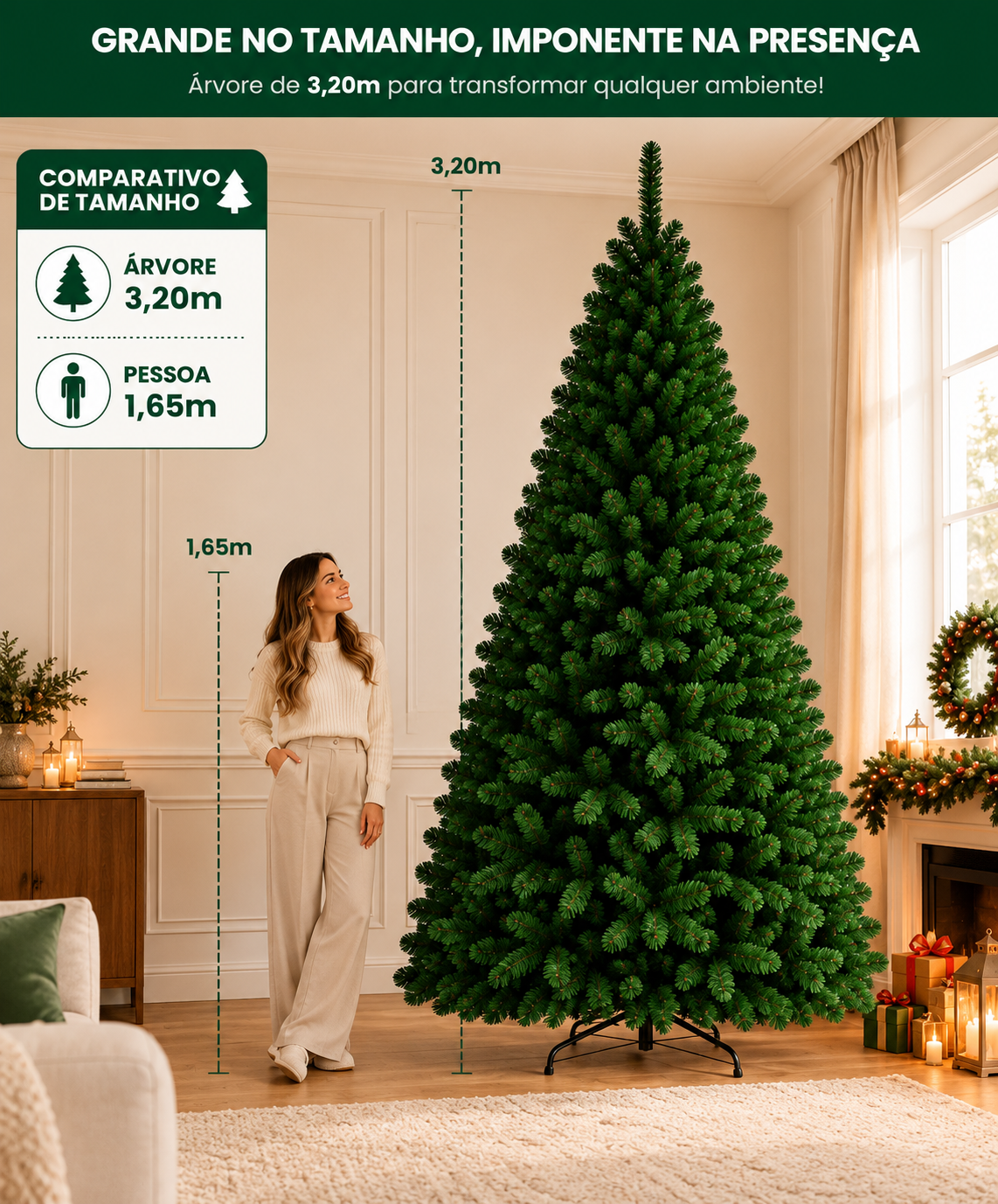 Árvore de Natal 3,20 m 2.800 Galhos Pé de Metal com Borracha Balsam