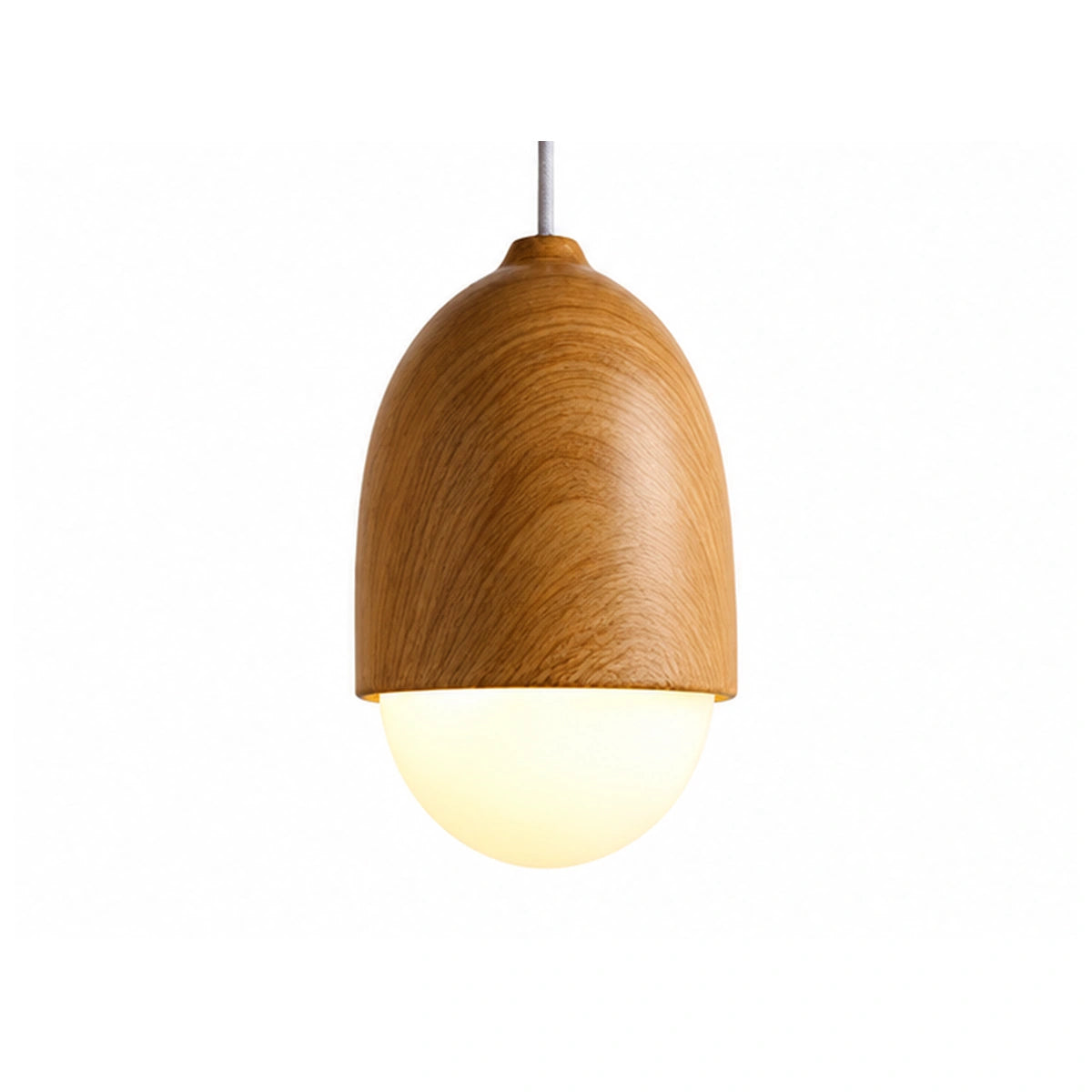 Luminária Pendente Bolota Vidro e Efeito Madeira Grão