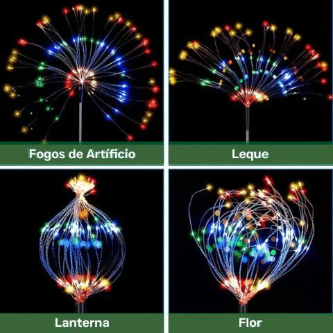 Luminária Solar Fogos de Artifício Iluminação Decorativa para Jardim e Natal
