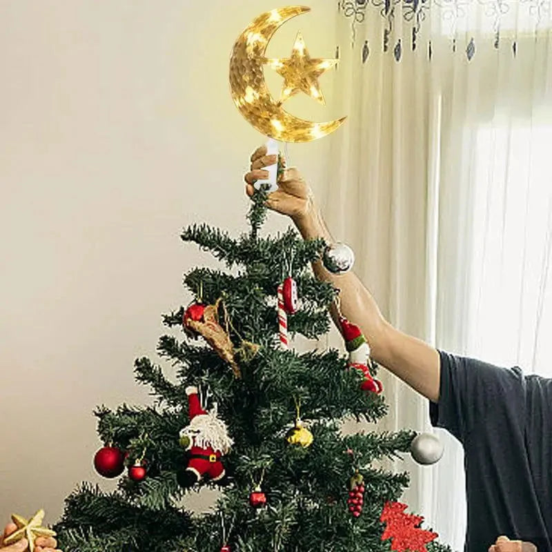 Lâmpada de LED Lua e Estrela para Topo de Árvore Um Brilho Celestial para o Seu Natal