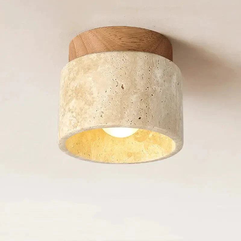 Lustre Pedra Travertino com Textura Natural e Iluminação Aconchegante