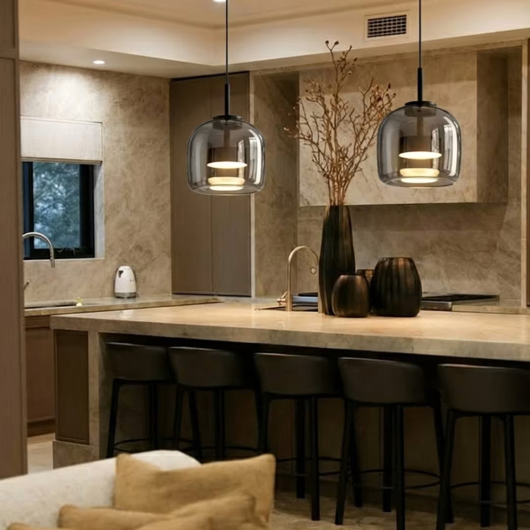 Luminária Pendente Vidro Âmbar ou Fumê LED Dimerizável Aurum