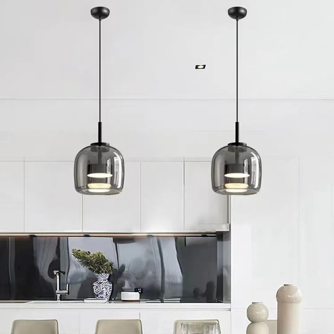Luminária Pendente Vidro Âmbar ou Fumê LED Dimerizável Aurum