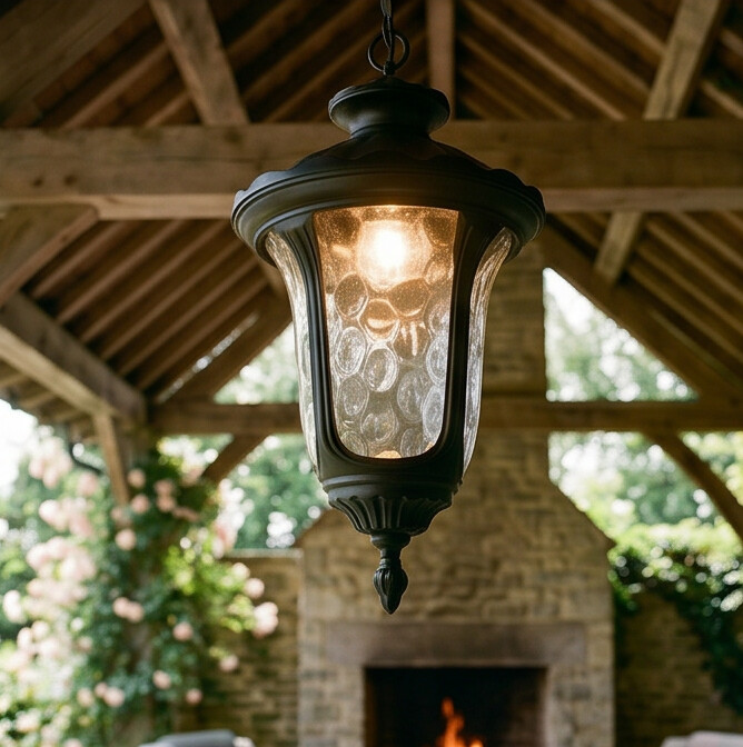 Luminária Pendente Colonial Vidro Martelado Évora
