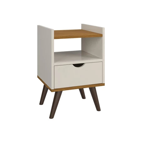 Mesa de Cabeceira Retrô com 1 Gaveta Usinada e Nicho