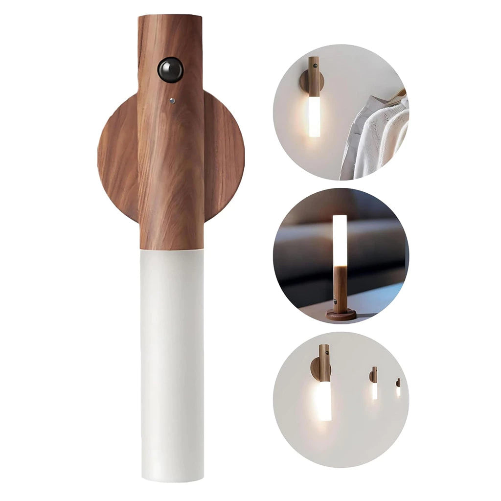 Luminária de Parede com Sensor e Base Magnética – Madeira e LED Inteligente