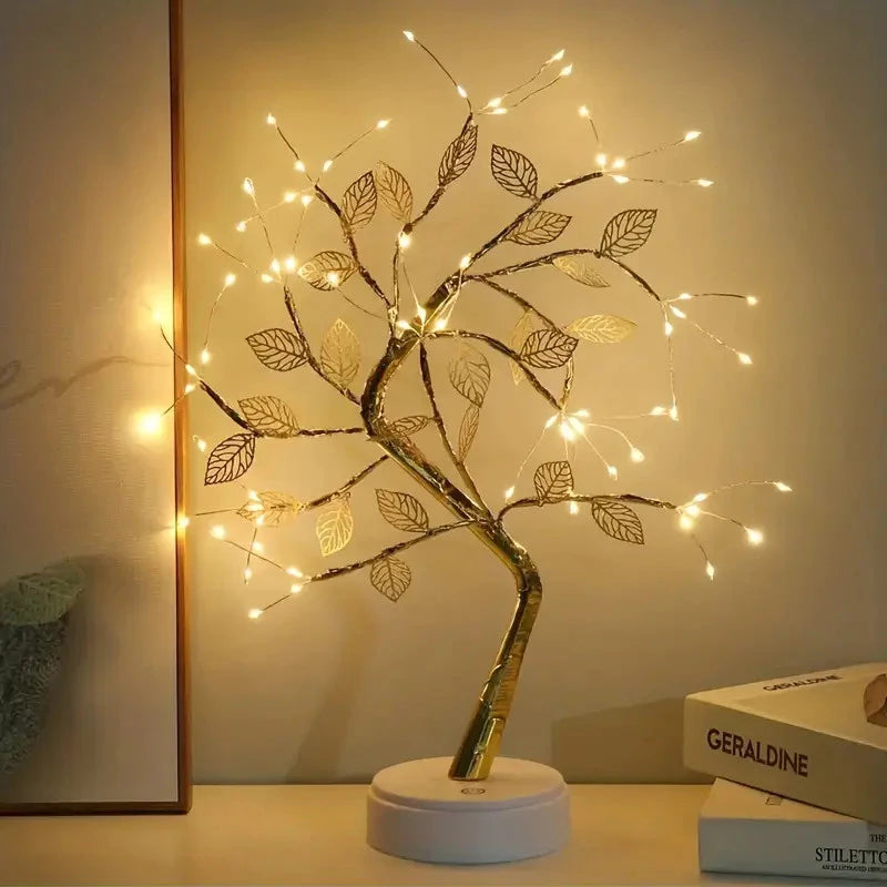 Luminaria Árvore Bonsai Folhas Douradas com 72 LEDs Decoração com Encanto