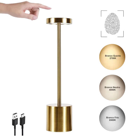 Luminária de Mesa Sem Fio | Bateria Recarregável e Iluminação Ajustável