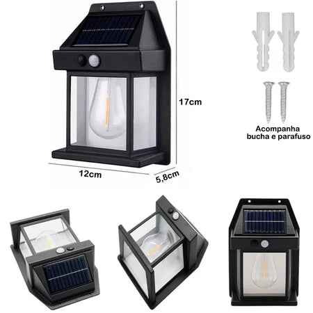 Luminária Arandela Solar com Sensor de Movimento Vintage