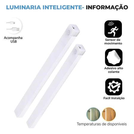 Luminária LED Barra com Sensor de Movimento Recarregável e Fácil Instalação