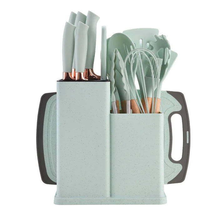 Kit Utensílios de Cozinha em Silicone Premium – 19 Peças com Suporte