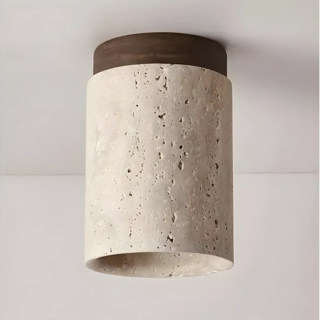 Lustre Pedra Travertino com Textura Natural e Iluminação Aconchegante