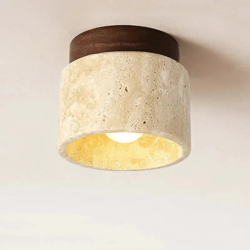 Lustre Pedra Travertino com Textura Natural e Iluminação Aconchegante