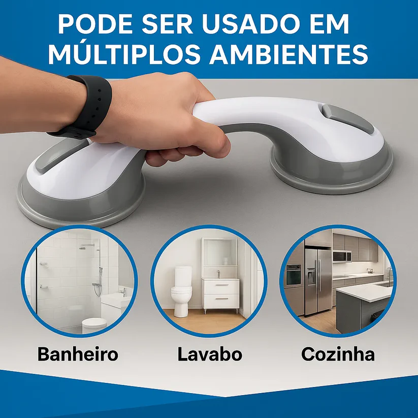 Barra de Apoio para Banheiro com Borrachas de Fixação Antiderrapantes Suporta até 150kg