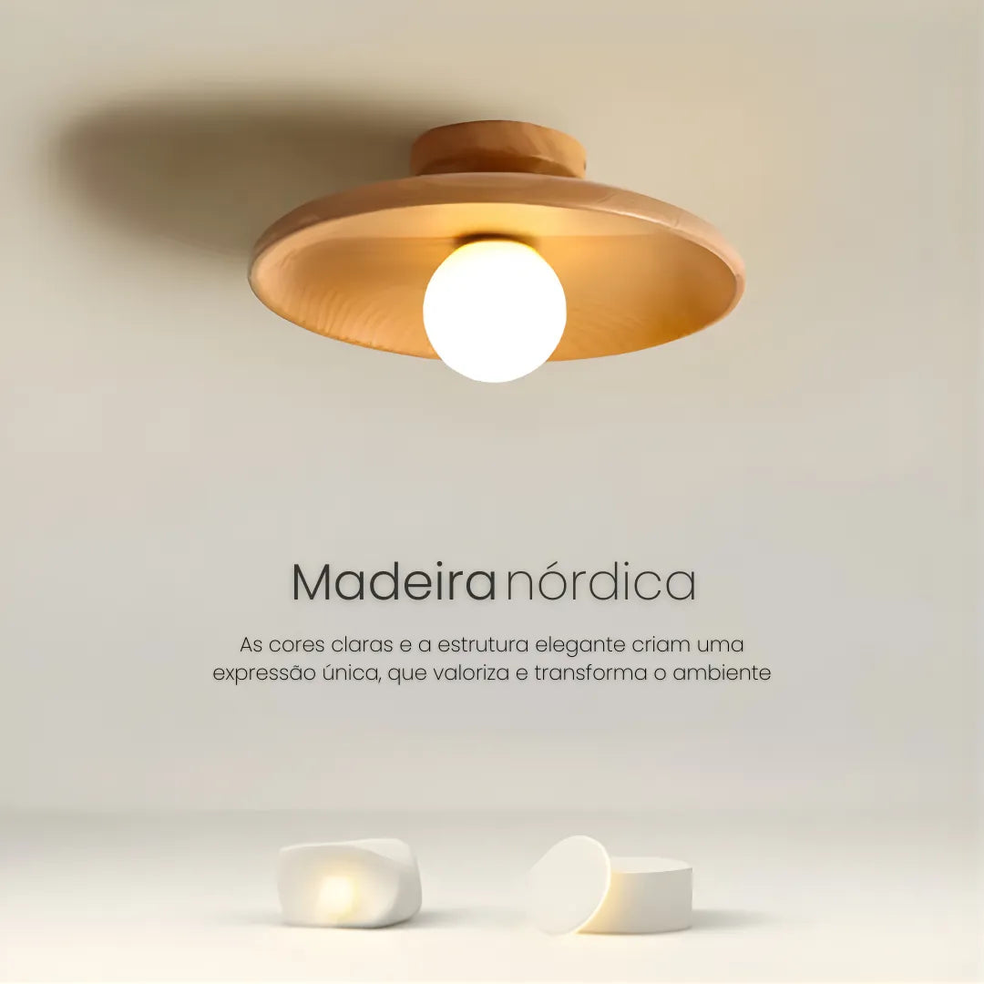 Luminária de Teto Sobrepor em Madeira Estilo Natural e Iluminação Aconchegante