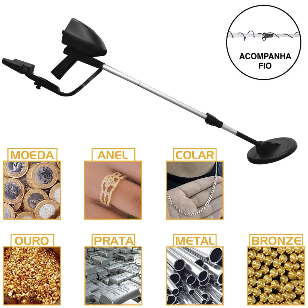Detector de Metais Profissional – Impermeável e Ajustável + Brinde