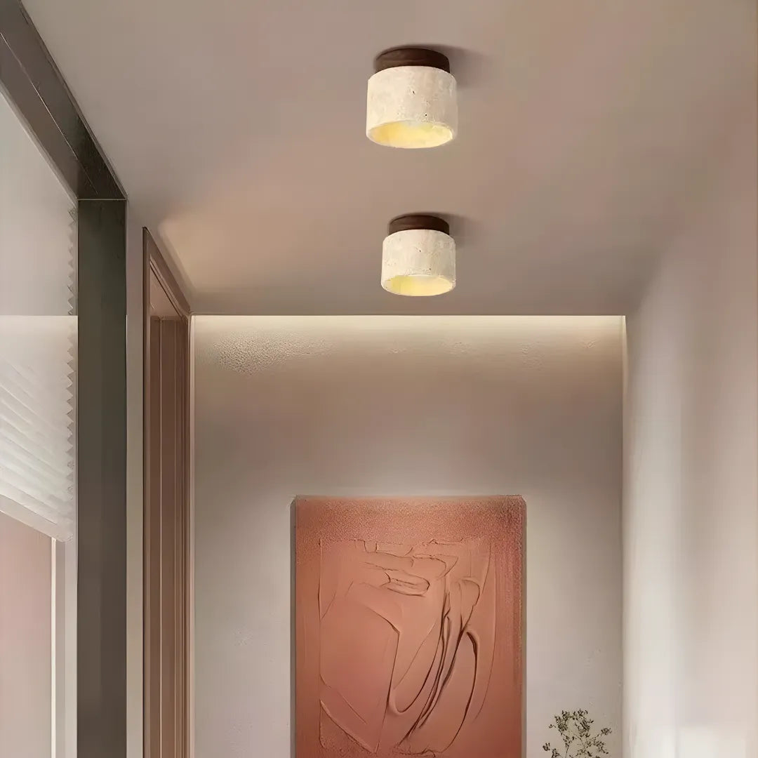 Lustre Pedra Travertino com Textura Natural e Iluminação Aconchegante