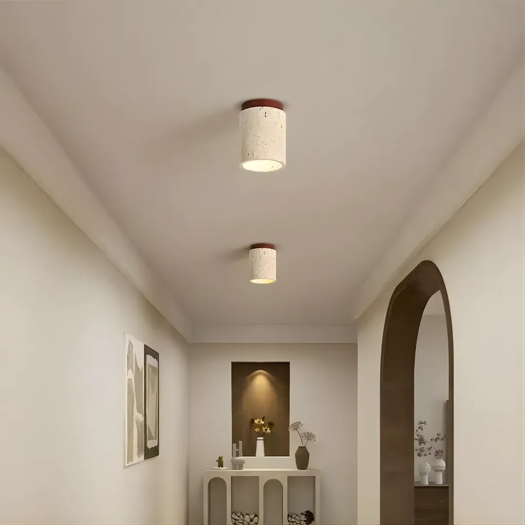 Lustre Pedra Travertino com Textura Natural e Iluminação Aconchegante