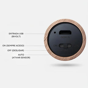 Luminária de Parede com Sensor e Base Magnética – Madeira e LED Inteligente