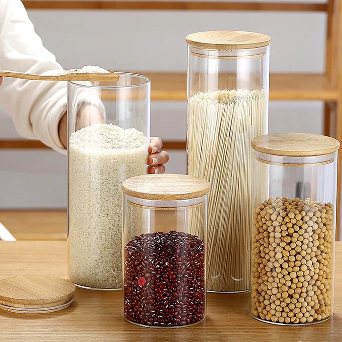 Kit 4 Potes Herméticos com Tampa de Bambu | Organização com estilo e frescor