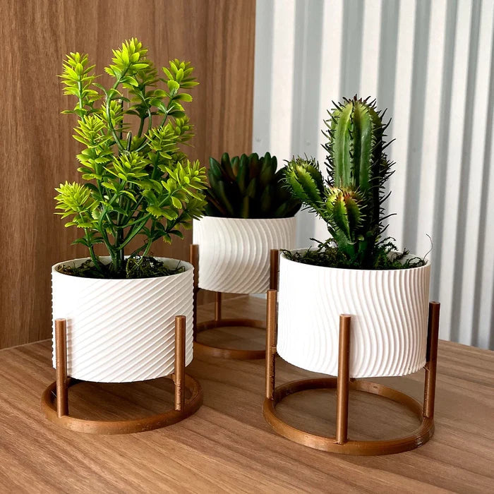 Kit 3 Vasos Mini com Suporte – Decoração Moderna e Compacta