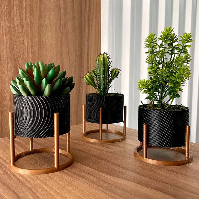 Kit 3 Vasos Mini com Suporte – Decoração Moderna e Compacta