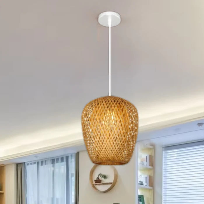 Luminária Pendente de Bambu Artesanal Estilo Japonês