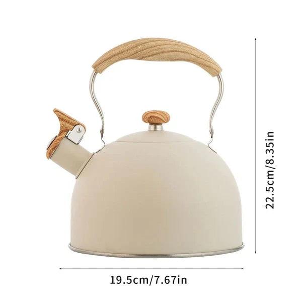 Chaleira Moderna com Cabo de Madeira em Inox – 2,5L, Compatível com Fogão a Gás e Indução