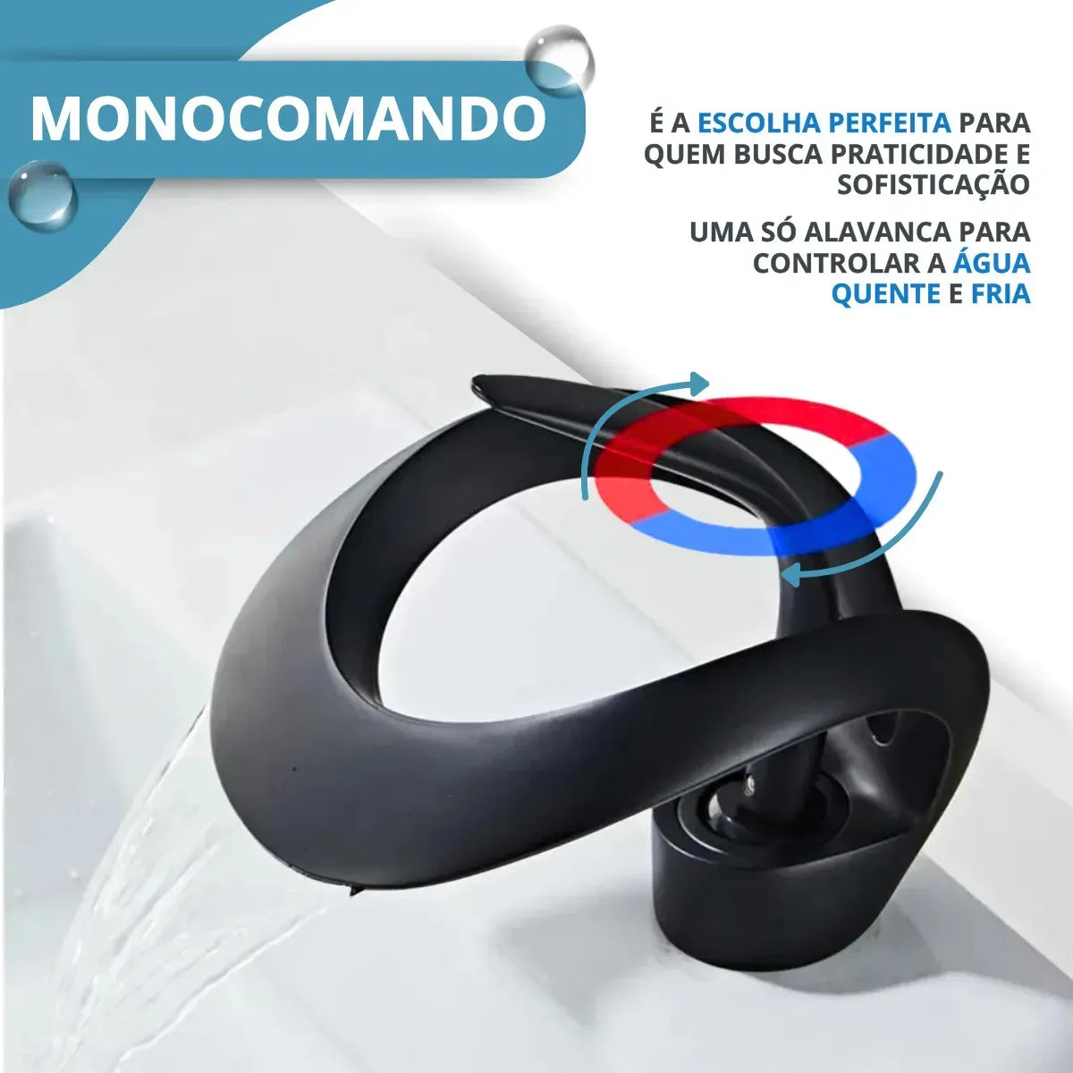 Torneira Cascata para Banheiro Monocomando Bica Baixa Moebius