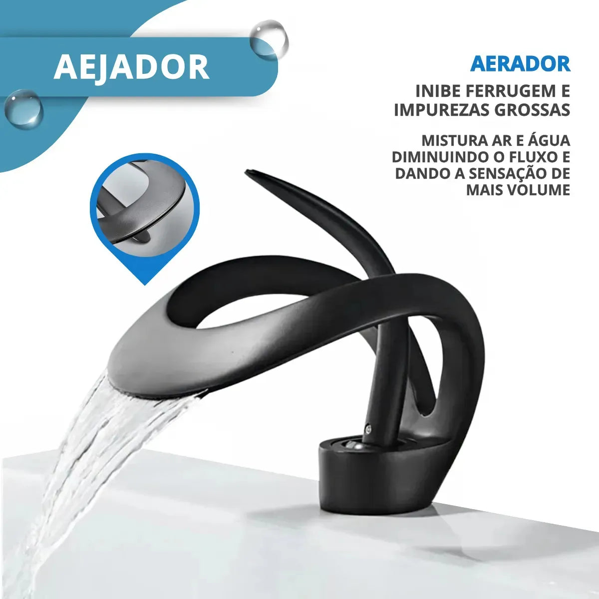 Torneira Cascata para Banheiro Monocomando Bica Baixa Moebius