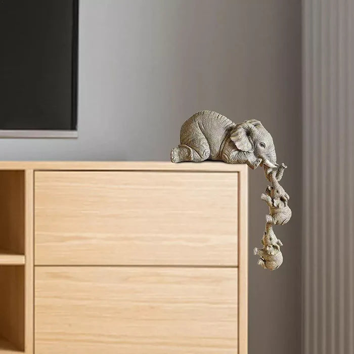 Estatuetas Família Elefante 3 Peças - Resina Premium e Acabamento Artesanal