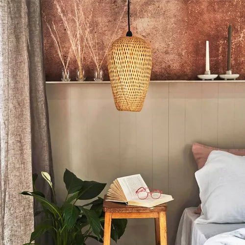 Luminária Pendente de Bambu Artesanal Estilo Japonês