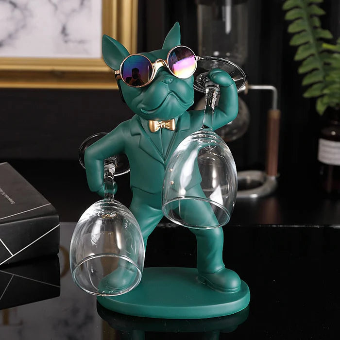 Escultura Decorativa BullDog Mordomo Suporte de Taças - Design Sofisticado e Material Resistente