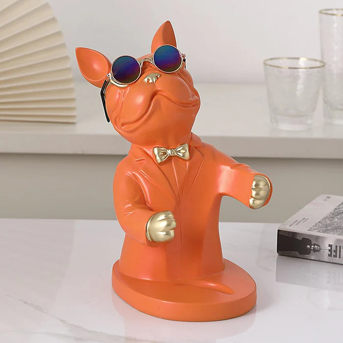 Escultura Decorativa BullDog Francês Mordomo - Suporte de Vinho Elegante e Resistente