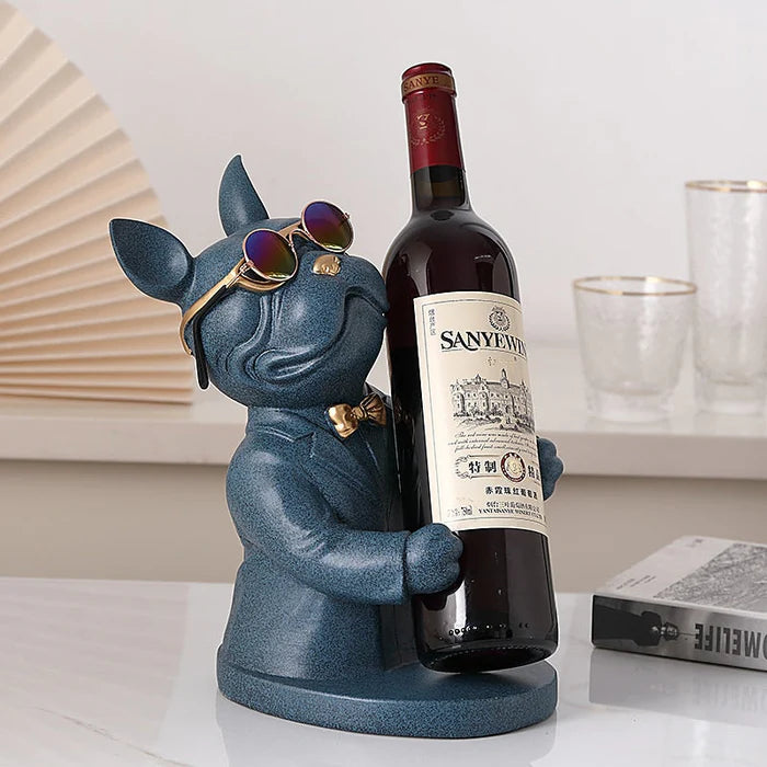 Escultura Decorativa BullDog Francês Mordomo - Suporte de Vinho Elegante e Resistente