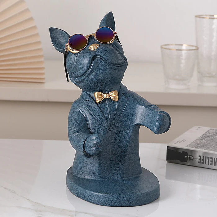 Escultura Decorativa BullDog Francês Mordomo - Suporte de Vinho Elegante e Resistente