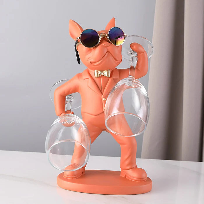 Escultura Decorativa BullDog Mordomo Suporte de Taças - Design Sofisticado e Material Resistente
