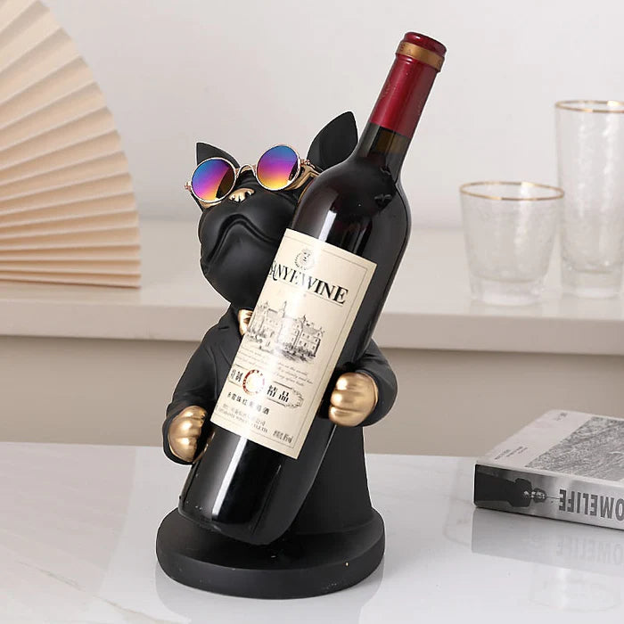 Escultura Decorativa BullDog Francês Mordomo - Suporte de Vinho Elegante e Resistente