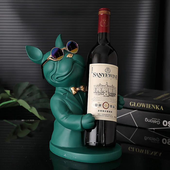 Escultura Decorativa BullDog Francês Mordomo - Suporte de Vinho Elegante e Resistente
