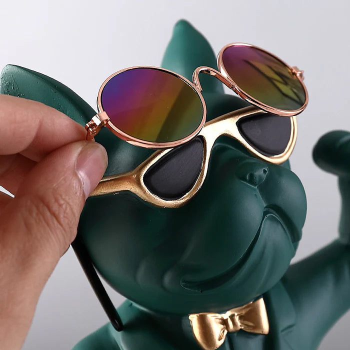 Escultura Decorativa BullDog Mordomo Suporte de Taças - Design Sofisticado e Material Resistente