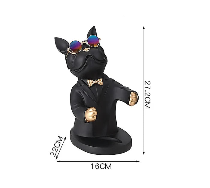Escultura Decorativa BullDog Francês Mordomo - Suporte de Vinho Elegante e Resistente
