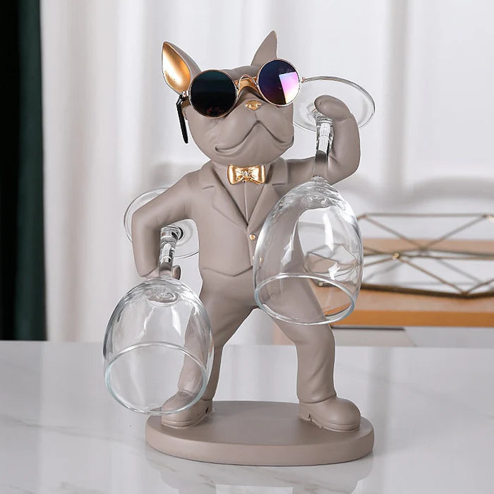 Escultura Decorativa BullDog Mordomo Suporte de Taças - Design Sofisticado e Material Resistente