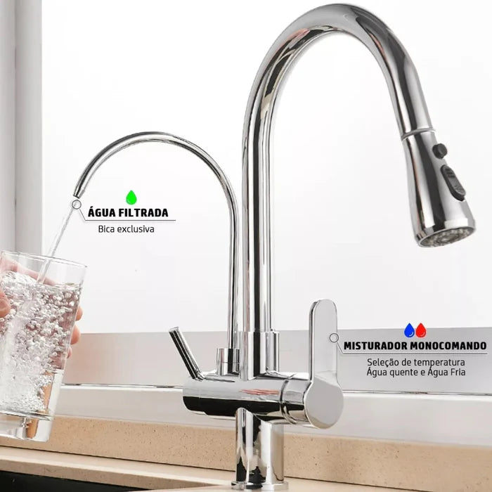 Torneira Gourmet Monocomando Dupla Função – Filtro Integrado + Jato Extensível