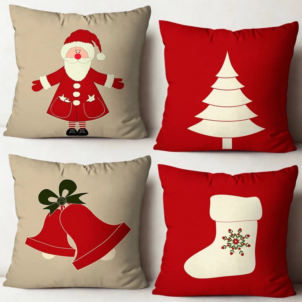 Kit 4 Capas para Almofadas Natalinas Transforme sua Casa com o Espírito do Natal