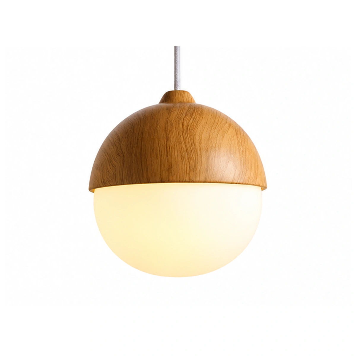 Luminária Pendente Bolota Vidro e Efeito Madeira Grão